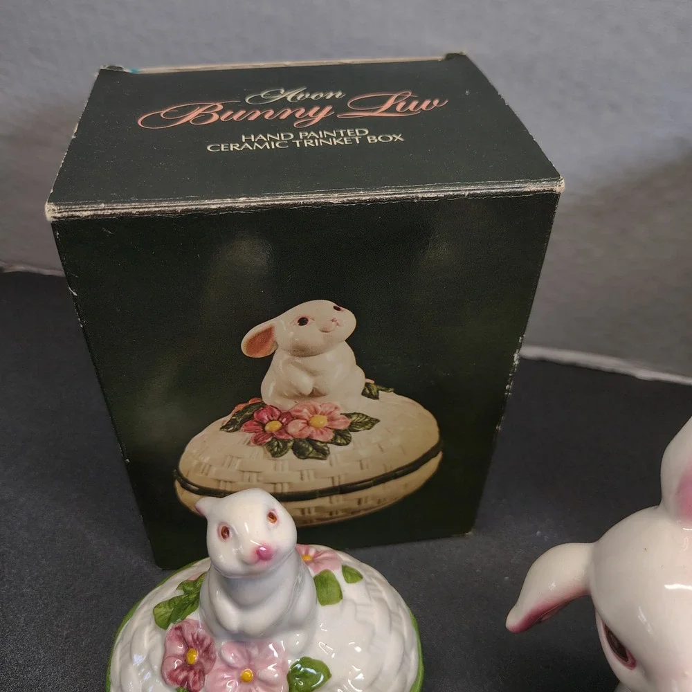 Vintage Avon Bunny lot Salt Pepper Shakers, Candle & trinket box